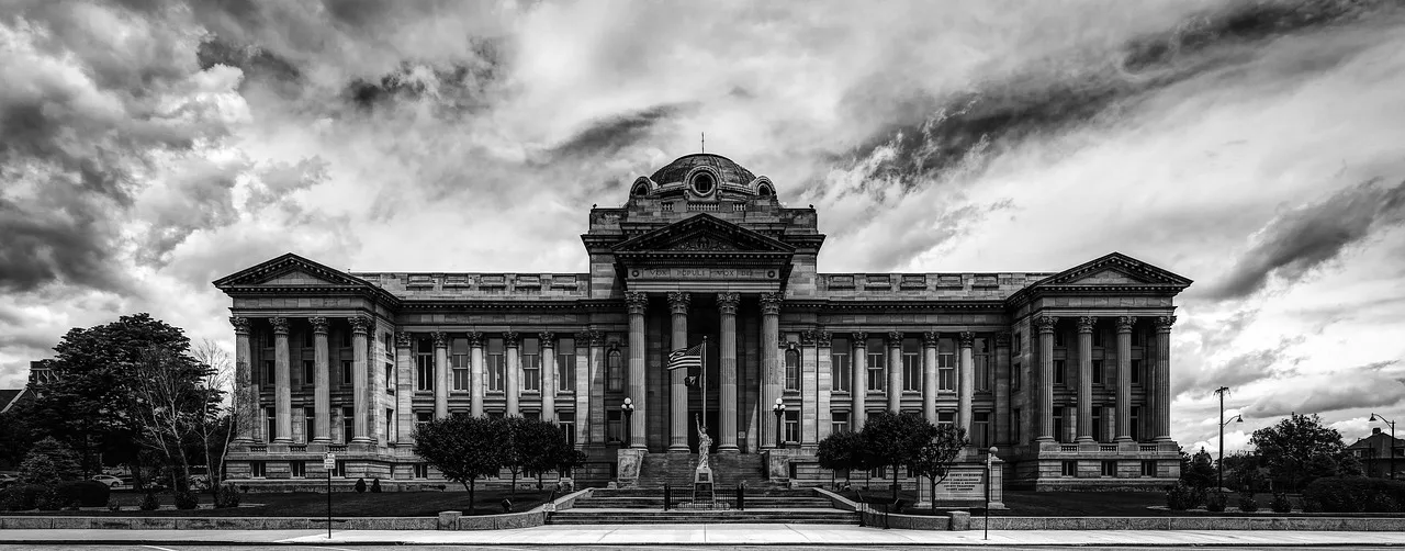 pueblo county, courthouse, building, architecture, panorama, sunset, dusk, sky, clouds, mood, nature, law, justice, landmark, historic, landscape, black and white, colorado, america, gray sunset, gray law. A law firm content marketing checklist built for real conditions